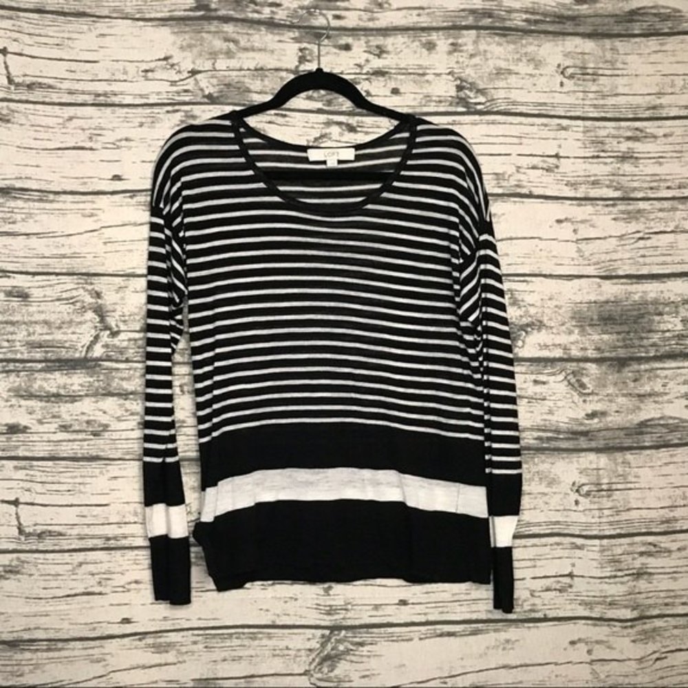 LOFT Black & White Striped Shirt Size L